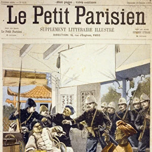 Frontpage of French newspaper "Le Petit parisien"January 13, 1900 : on the road toward Pao-Ting-Fou : under command of General Bailloud : capture of a chinesee telegraph post