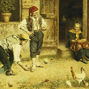 A Game of Bocci, (oil on canvas)