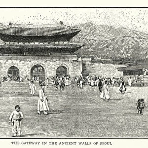 The gateway in the ancient walls of Seoul (litho)