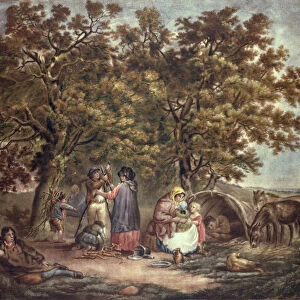 The Gipsies Tent, engraved by Joseph Grozar (coloured engraving)