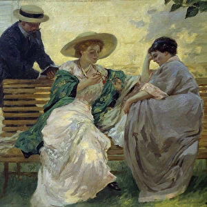 Good time: "The talk"Group of bourgeois reading on a bench by Rupert Bunny (1864-1947) 1885