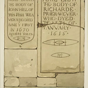 Two gravestones in the Weavers Chapel in Temple Church (w / c on paper)