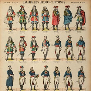 Great French military commanders (coloured engraving)