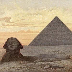 The Great Sphinx and the Pyramids of Gizeh (colour litho)