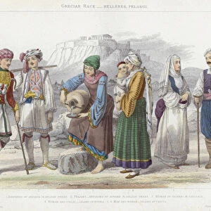 Grecian Race, Hellenes, Pelasgi (coloured engraving)