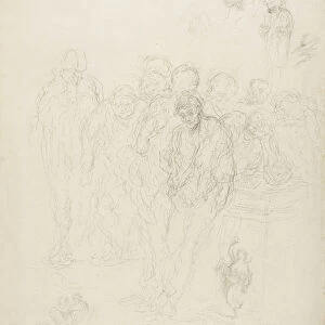 A Group of Men, and Other Sketches, 1857 (black crayon over traces of charcoal on ivory