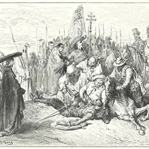 Gustave Dores Don Quixote: "The woful accents of the squires voice at last re called Don Quixote to himself"(engraving)