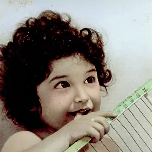 Half-length portrait of a little girl with an abacus
