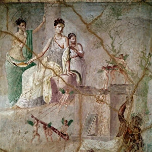 Heracles and Omphale (hercules and Omphale) Roman fresco of the 3rd Pompeian style