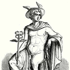 Hermes, messenger of the gods in Greek Mythology (engraving)