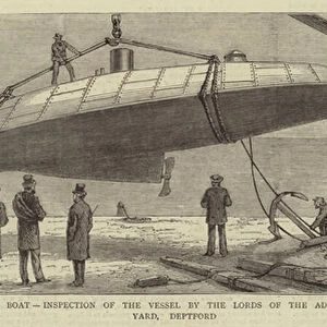 The Herreshoff Torpedo Boat, Inspection of the Vessel by the Lords of the Admiralty at the Victualling Yard, Deptford (engraving)