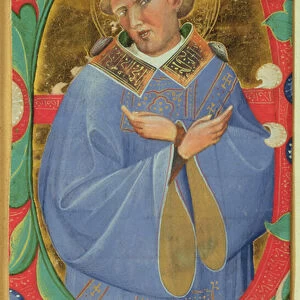 Historiated initial E depicting St. Stephen (vellum)