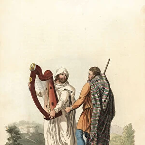 Irish ollamh and an heraldic bard, pre-Roman era. 1821 (engraving)