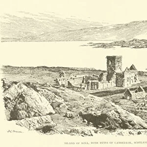 Island of Iona, with ruins of Cathedral, Scotland (engraving)