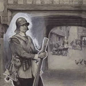 John Bunyan as a soldier (gouache on paper)