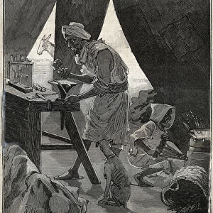 A Kabyle jeweler in Algeria in the 19th century. Engraving from 1885 in "