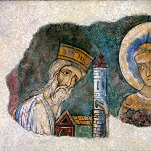 King Bozon offering the abbey of Charlieu to a saint, late 12th century