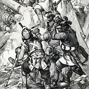 King Charles (or Carl) XII of Sweden (1682-1718) defending against the Turks in Bender (Bendery) February 1713, Moldaie (Exiled King Charles (Carl) XII of Sweden defending against the mobs and the Ottoman Janissaries, Bender