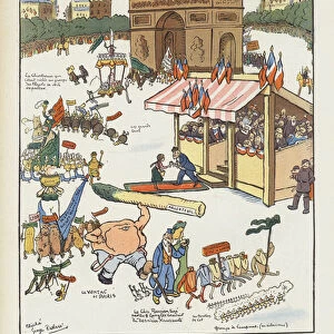 King Edward VIIs visit to France. Illustration for Le Rire (colour litho)