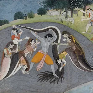 Krishna Subduing Kaliya, the Snake Demon, c. 1785 (watercolour and ink on paper)