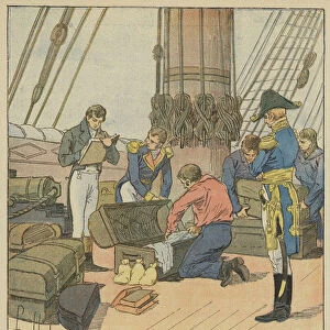 L amiraute anglaise fait l inventaire des bagages de Napoleon (colour litho)
