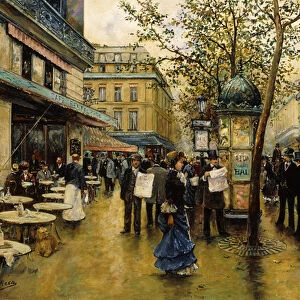 La Place de l Opera, Paris, (oil on canvas)