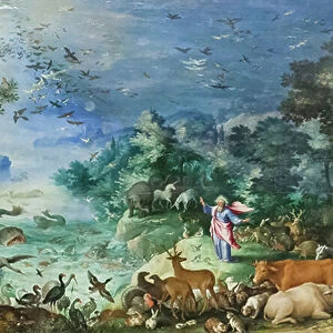 Landscape with creation of the animals, (painting)