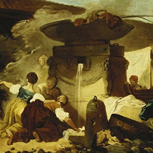 Les Blanchisseuses a la Fontaine, (oil on canvas)
