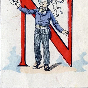 Letter N as number 1. Military alphabet. Imaging of Epinal, circa 1870-1880