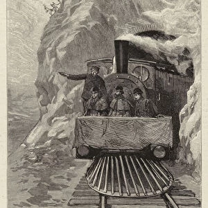 Lord Randolph Churchill in South Africa, meeting a Constituent on the platform of an engine (engraving)