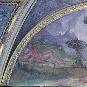 Lunette depicting Aeneas Fleeing from Burning Troy Carrying his Father Anchises Followed by Ascanius Carrying his Mother, from the Camerino, 1596 (fresco)