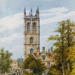 Magdalen College and River, Oxford (colour litho)