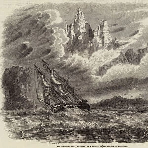Her Majestys Ship "Meander"in a Squall, in the Straits of Magellan (engraving)