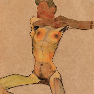 Male nude, yellow, 1910 (gouache, w / c & chalk on paper)