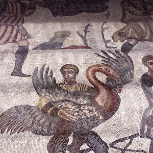 Man carrying a swan, detail from a hunting scene (mosaic)