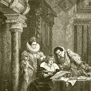 Mary de Medici, Concini and Leonara Galigai (engraving)