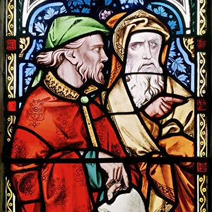 Two men listening to John The Baptist Preaching, detail from the east window