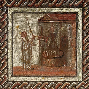 A millstone turned by a donkey, from Saint-Romain-en-Gal (mosaic)