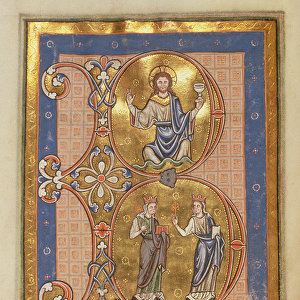 Ms 12 f. 12v Initial B depicting, top: Christ seated