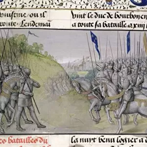 Ms 659 f. 204 r. The French Army Defeats the Flemish at Cassel in 1328, 1477 (vellum)