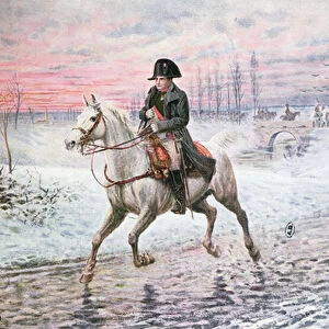 Napoleon on the Retreat from Moscow in 1812 (colour litho)