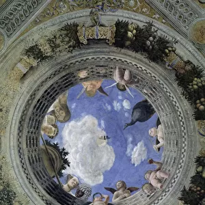 Occulus of the ceiling of the House of Spouses, Ducal Palace of Mantua, Italy (Camera degli Sposi, Palazzo Ducale, Mantova). Fresco by Andrea Mantegna (1431-1506), 1474