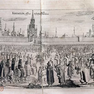 Official ceremony with parade at the Moscow Kremlin. Engraving of the 17th century