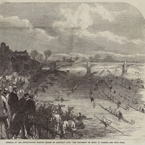 Opening of the Metropolitan Boating Season on Saturday Last, the Procession of Boats at Barnes (engraving)