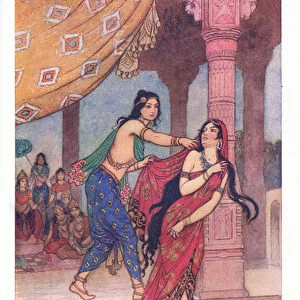 The ordeal of Queen Draupad (colour litho)