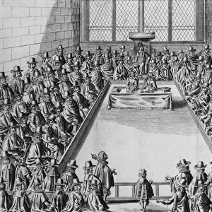 Parliament during the Commonwealth, 1650 (engraving) (b / w photo)