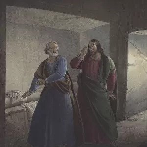 Peter and John at the Sepulchre. "He is risen. "(colour litho)