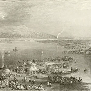 Pilgrims at the sacred fair of Hurdwar (engraving)