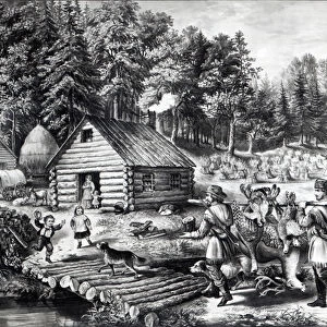 The Pioneers Home on the Western Frontier, pub. by Currier & Ives, 1867 (litho)