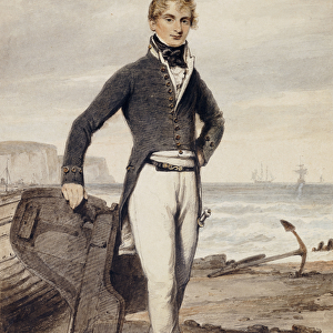 Portrait of Edward Pocock R. N. small full length, Standing Beside a Beached Rowing Boat